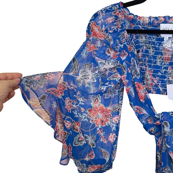 MISA Ancora Floral Tie Crop Top Blouse Blue NWT Size Small - Picture 5 of 8